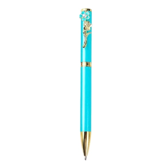 Pearl Flower Metal Retractable Ballpoint Pen With Black Ink, Rose Peach Color Smooth Writing Pen For Business, 1.0mm Medium Point Gift Pen, Blue (Blue, 14*1)