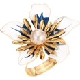 thumbnail image 1 of Pearl Flower Open Statement Ring for Women Gold Tone Handmade Adjustable Expandable Wrap Finger Band Engagement Promise Ring Comfort Fit Wedding Band Dainty Holiday Jewelry, 1 of 6