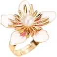 thumbnail image 1 of Pearl Flower Open Statement Ring for Women Gold Tone Handmade Adjustable Expandable Wrap Finger Band Engagement Promise Ring Comfort Fit Wedding Band Dainty Holiday Jewelry, 1 of 6