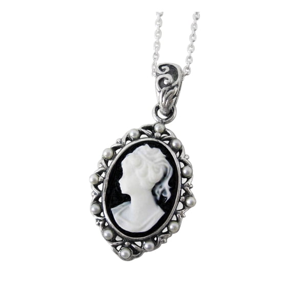Pearl Framed Cameo Necklace, Black