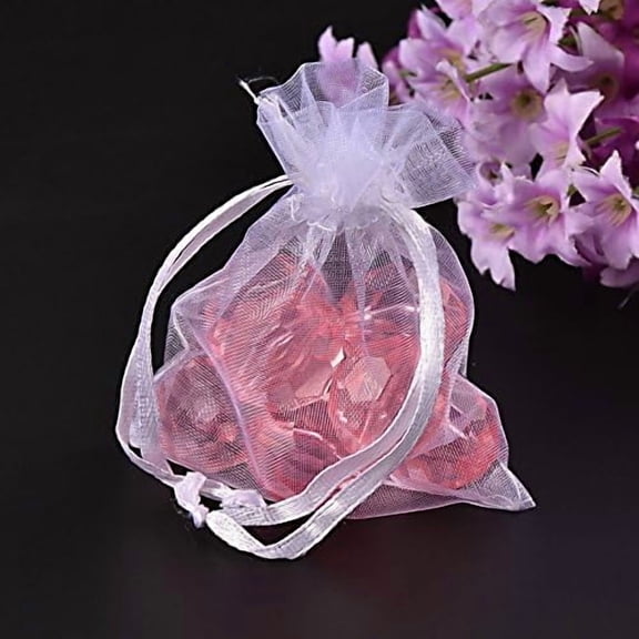 Pearl Gauze Bags Organza Pouches for Potpourri White 9x7cm Satin Ribbon Rectangular Shape for Gift Packaging White DIY