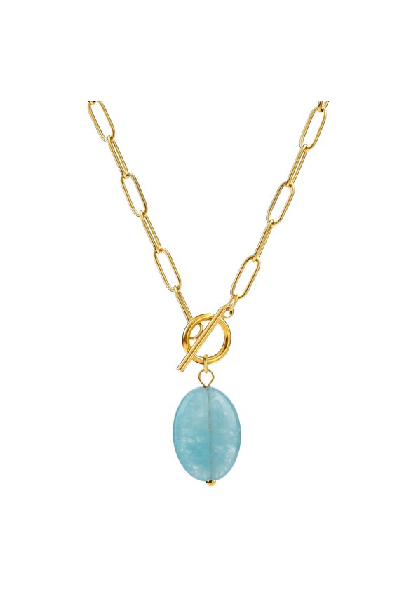Pearl Gemstone Pendant Paperclip Toggle Necklace 18k Gold Plated Natural Pearl Stone Birthstone Chain Necklace Paperclip Jewelry Gift for Women