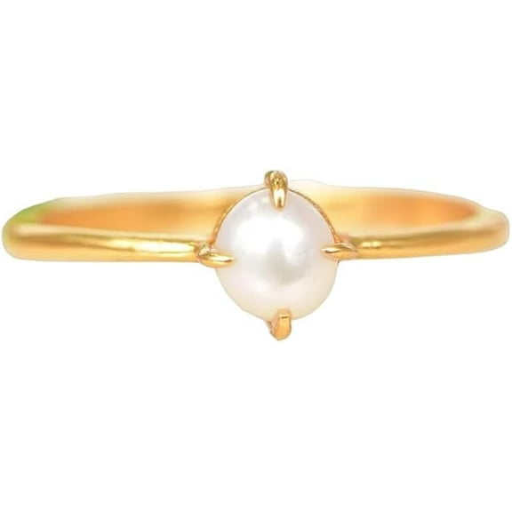 Pearl Gemstone Ring, Natural Pearl Ring, June Birthstone, Gold Micron Ring, Womens Ring, 925 Sterling Silver, Dainty Ring, Stackable Ring, Gift For Her, Wedding Ring, Christmas Gift, Birthday Gift