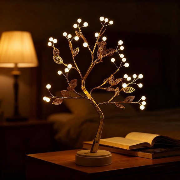 Pearl Gold Leaf Tree Shaped Light Warm White 36 LED Decoration Table Lamp Battery Powered or USB Interface Copper Wire Gold Matte Tree Branch Shaped for Desktop Home Room Decoration Coffee Shop