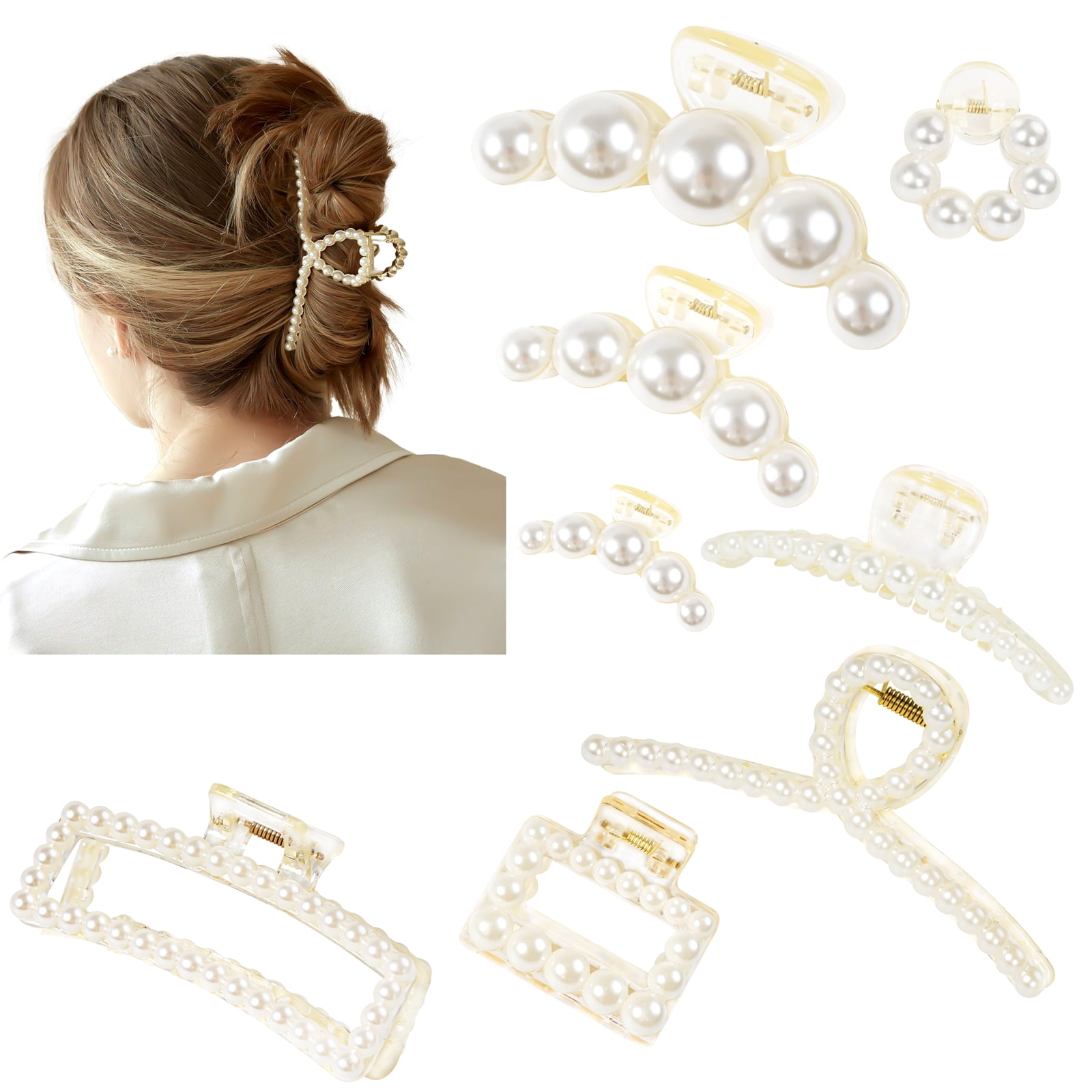 Pearl Hair Claw Clips Set of 3 for Thin Hair Korean Pearl Hair Claw Clips Set - 3-Piece Multicolor Gift  main image 3