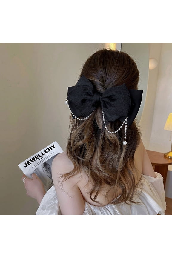 Pearl Hair Bow Girl Black Hair Bow Girl Cute Pearl Hair Bow Alligator Hairpin Bead hairpin Children toddlers teen children
