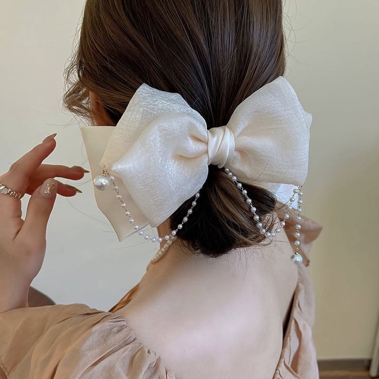Pearl Hair Bows for GirlsWhite Hair Bow Girl Cute Pearl Hair  display picture 2
