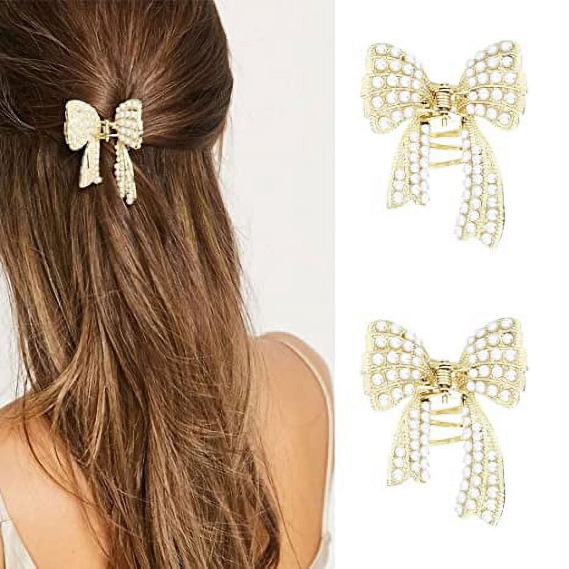 NWT 2 Pack Pearl Hair Claw Clamps Gold Metal Hair Claw Clips Pearl Mini Claw Clip Set - 4 pack Pearl/Gold – Hairitage by  main image 4