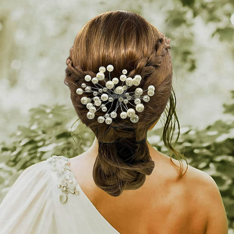 Pearl Hair Pins, 5PCS Bridal Hair Clips Decorative Wedding Hair Accessories  Silver Head-piece for Brides Bridesmaid Prom Women Girls,H30