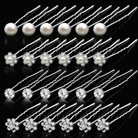 Pearl Hair Pins Wedding Bridal Hair Pins Rhinestone Flower Hair Pins U Shaped Hair Crystal Pins Metal Silver Pearl Bobby Pins Hair Jewelry Accessories for Brides Bridesmaids Thick Long Hair