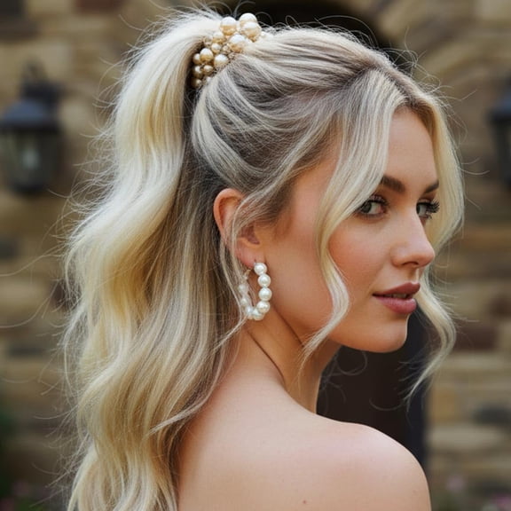 Pearl Hair Ties Beaded Ponytail Holder Fancy Hair Scrunchies Hair Accessories (Pack of 3)