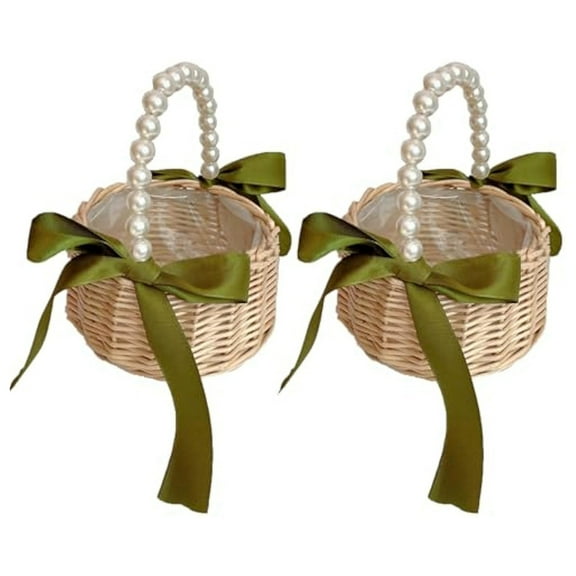 Pearl Hand-Held Flower Basket, Wicker Basket, Souvenir Flower Basket, Photo Props