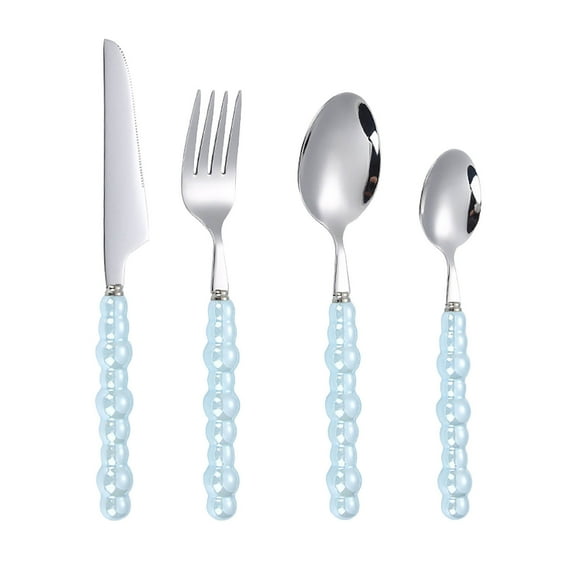 Pearl Handle Kitchen Stainless Steel Silverware Tableware Flatware Cutlery Set Creative Hotel Home Steak Knife Dessert Spoon (4 pieces)