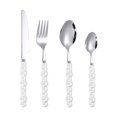 thumbnail image 1 of Pearl Handle Stainless Steel Steak Knife Fork Spoon Set, 4-Piece Flatware Cutlery for Dinner Party, 1 of 2