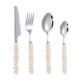 thumbnail image 1 of Pearl Handle Stainless Steel Steak Knife Fork Spoon Set, 4-Piece Flatware Cutlery for Dinner Party, 1 of 2