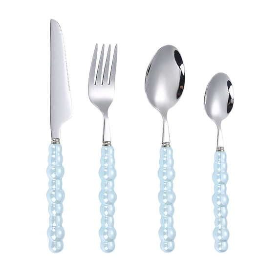 Pearl Handle Stainless Steel Steak Knife Fork Spoon Set, 4-Piece Flatware Cutlery for Dinner Party