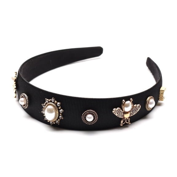 QinGoo Jeweled Headband for Women Pearl Crystal Rhinestone Hairband Hair Accessory 1 Count, Black