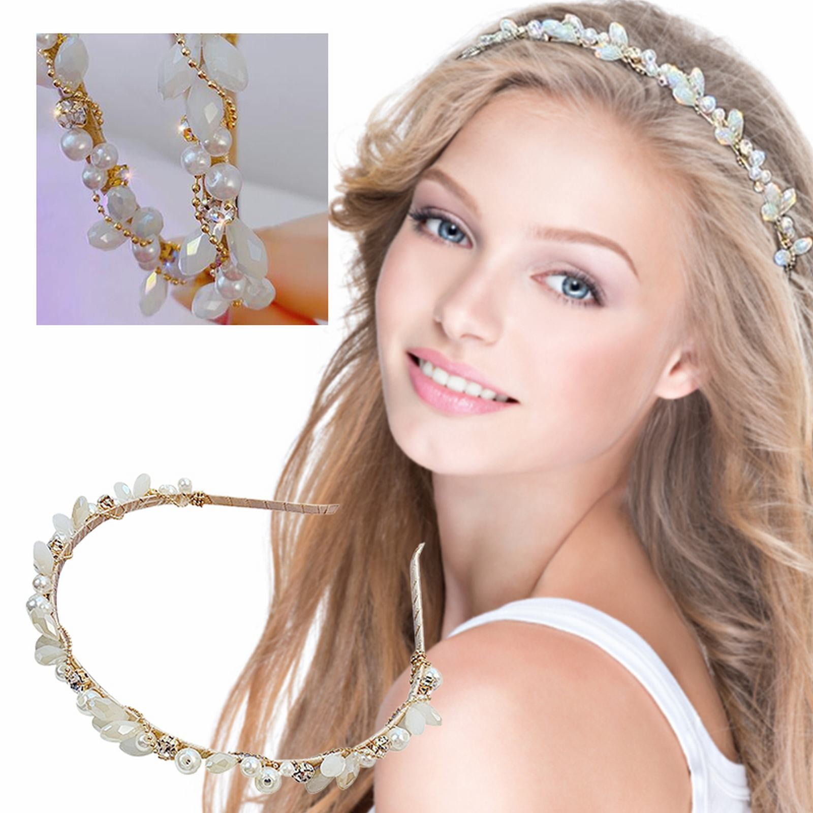 Pearl Headband Headbands for Women Girls White Pearls Gold Hairbands Hair  Hoop Hair Accessories Xianqi New Slip Pressed Hair Princess Style Go Out