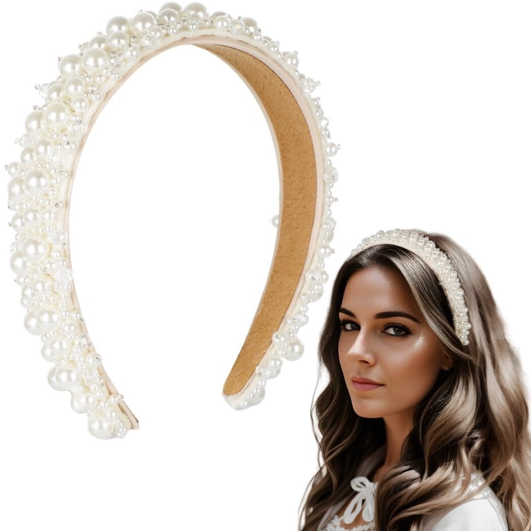 Elegant Pearl Headband Wide Hair Hoop Retractable Bridal Party Accessory Women Pearl Headband, Wide Pearl Hair Hoop, Fashion Bridal  main image 3