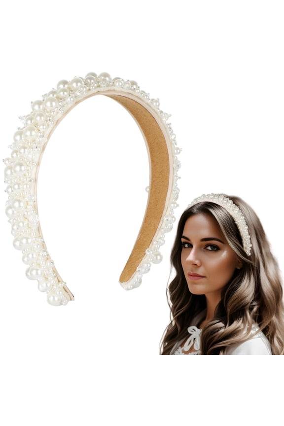 Pearl Headband, Wide Pearl Hair Hoop, Fashion Bridal Headband, Elegant Faux Pearl Hairband, Wedding Hair Styling Accessory for Women Ladies
