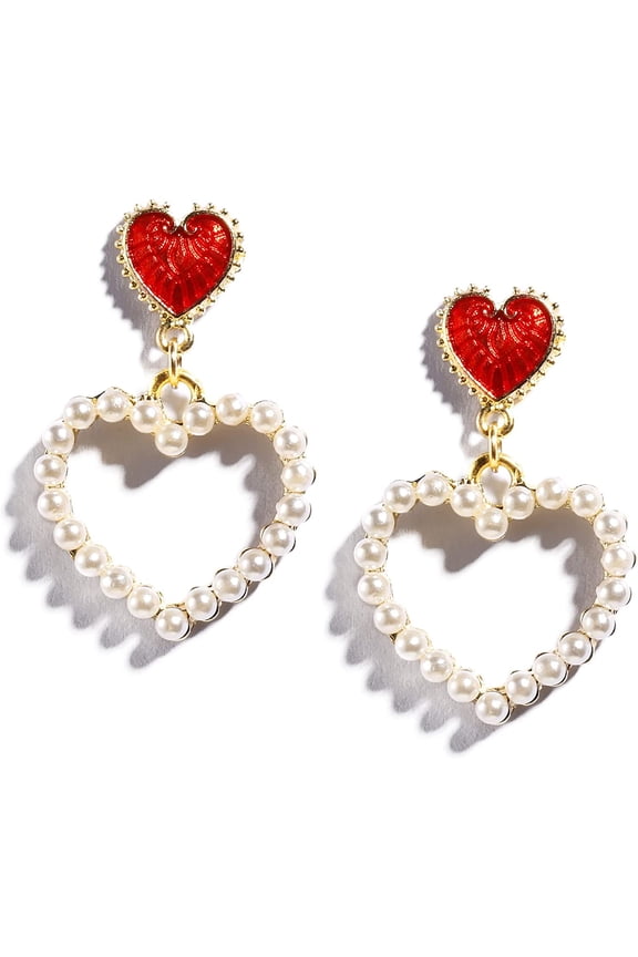 Pearl Heart Drop Earrings Love Heart Dangle Earrings For Women Pearl Heart Hoop Earrings For Valentine's Day Mother's Day Birthday