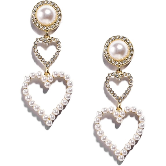 Pearl Heart Drop Earrings Love Heart Dangle Earrings For Women Pearl Heart Hoop Earrings For Valentine's Day Mother's Day Birthday