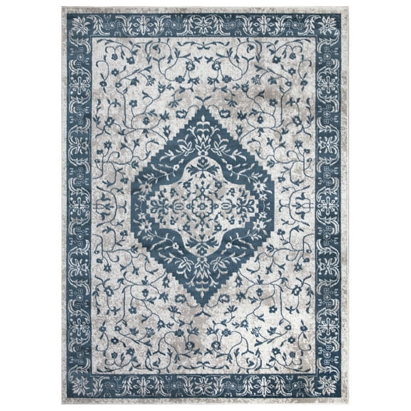 Pearl Heriz Blue 5 ft. x 7 ft. Medallion Area Rug