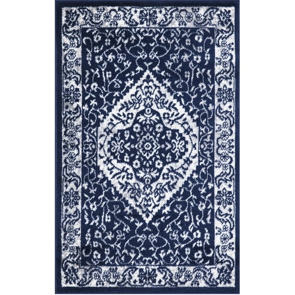 Pearl Heriz Navy 3 ft. x 5 ft. Medallion Area Rug