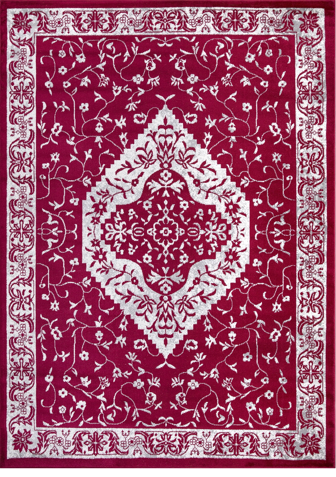 Red Medallion Synthetic Stain-Resistant 7' x 9' Area Rug