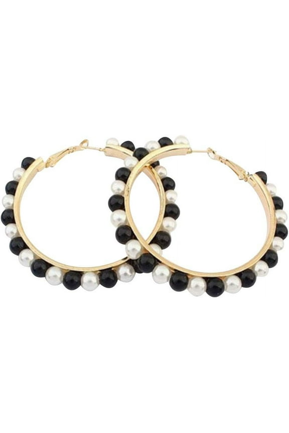 Pearl Hoop Earrings For Women Black White Pearl Earring Big Circle Loop Earrings Fashion Jewelry[Z1]