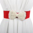thumbnail image 1 of Pearl Imitation Elastic Waistband Bow Belt Casual Women Accessory, Red, 1 of 3