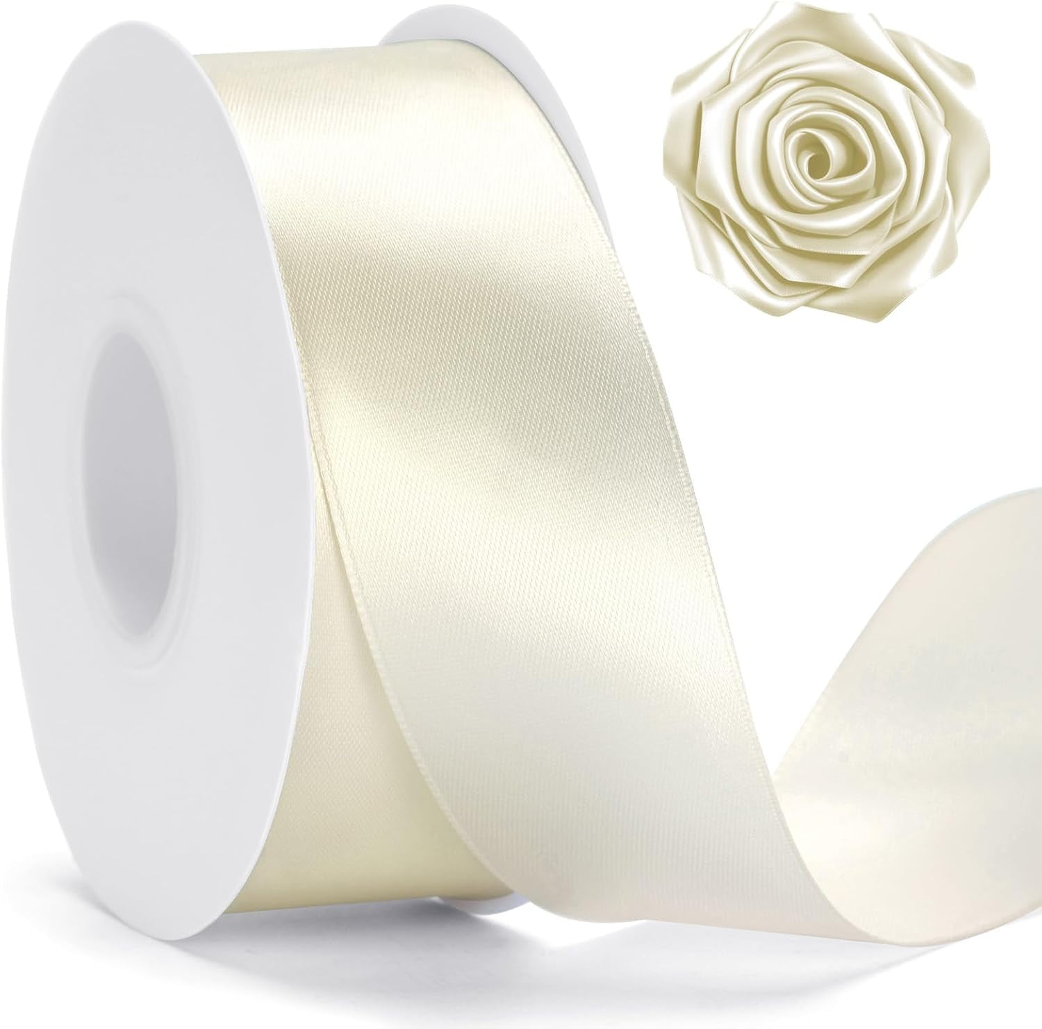 Pearl Ivory Satin Ribbon – 1 1/2'' x 100 Yards Polyester Ivory Ribbon for Gift Wrapping, Wedding, Party Decoration, DIY Crafts, Floral Bouquets and Wreath Bows