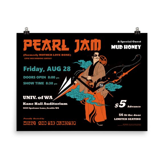 Pearl Jam Samurai Poster, Limited Run Grunge Music Wall Art Print
