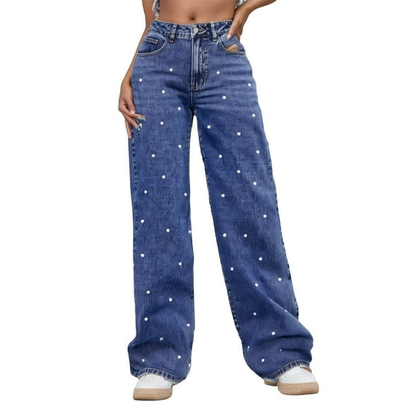 Pearl Jeans for Women Straight Wide Leg High Waist Bootcut Denim Pants