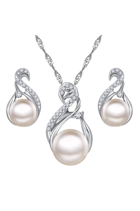 Pearl Jewelry Set For Women Adjustable Pearl Pendant Necklace Pearl Dangle Earrings Wedding Pearl Silver Jewelry Set For Valentine's Day Day Jewelry Present Girlfriend(Set)