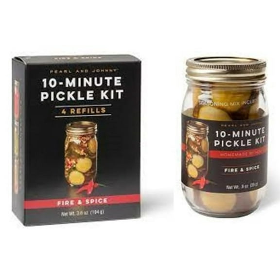 Pearl Johnny 10-Minute Pickle Kit Refill, (Fire Spice - 2 Item Offer) 4 Packs In Refill Box Jar Spice 2- 4 Packs In Refill Box