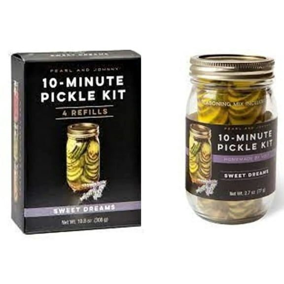 Pearl Johnny 10-Minute Pickle Kit Refill, (Sweet Dreams - 2 Item Offer) 4 Packs In Refill Box Jar Spice 2- 4 Packs In Refill Box