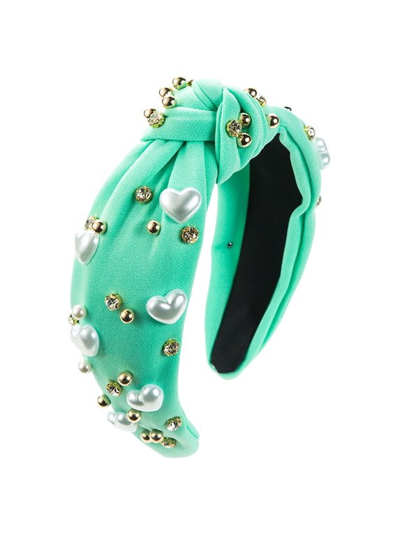Pearl Knotted Bow Headband, Valentine Trendy Hair Hoop, Women Sweet Wide Edge Hair Accessory, Elegant Stylish Hair Band For Daily Dress Up Party Leisure Sweet Fashion Hair Decor,Mint Green