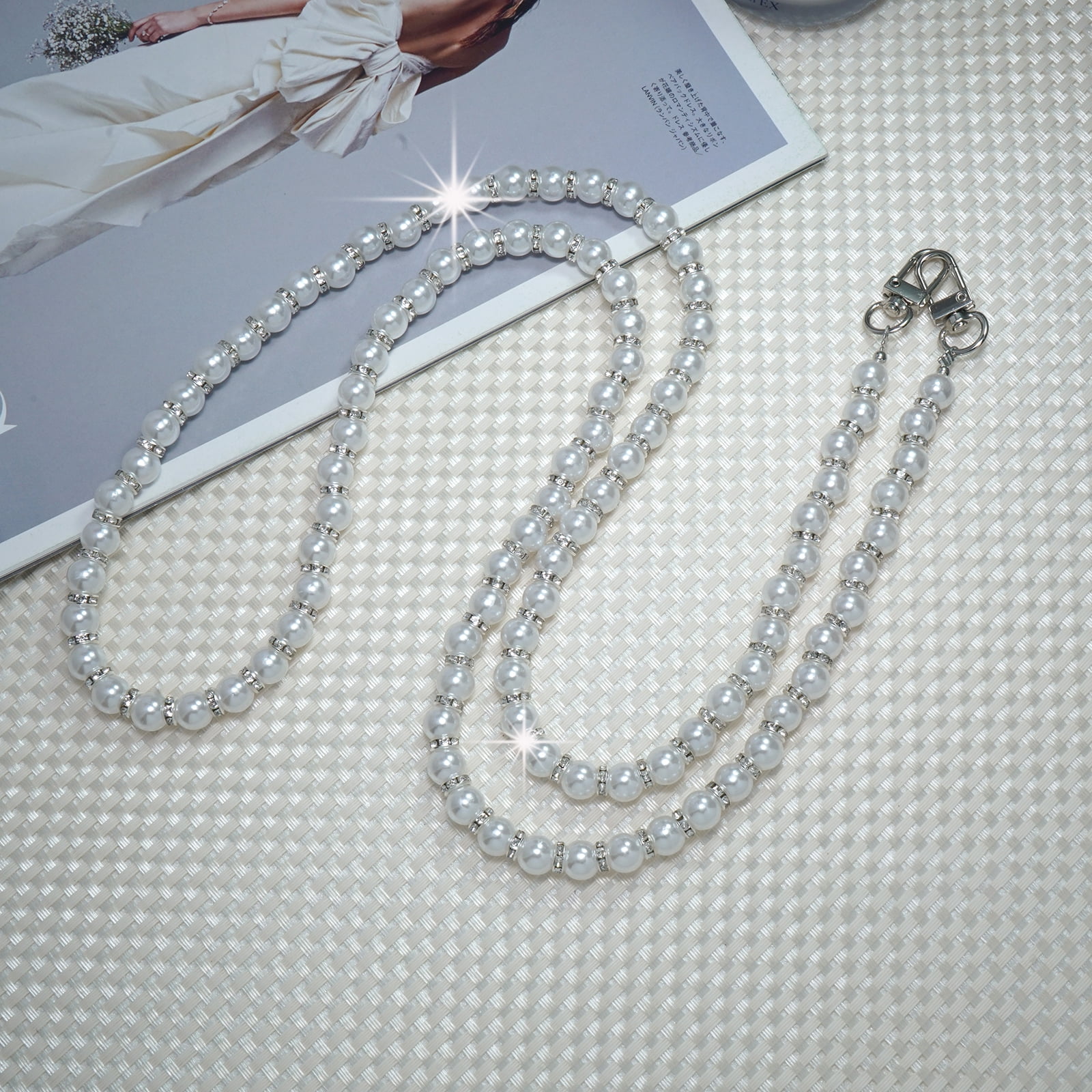 Fashion Lanyard Necklace Chain - 34-36 Inch Pearl Bead ID Holder, Keychain For Keys & Badges, Stainless Steel