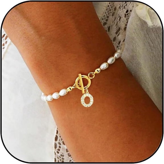 Pearl Letter Initial Bracelet For Women French Baroque imitation pearl Bracelet Gold OT buckle Bracelet Dainty Pearl Chain Fashion Jewelry