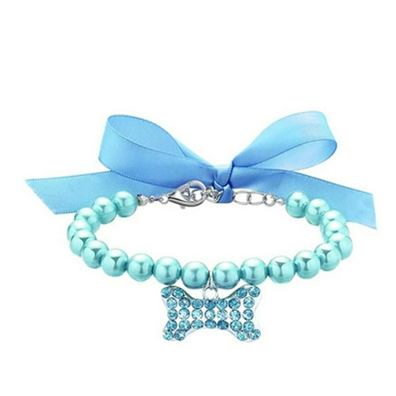 Pearl Love Pet Collar,Imitation Pearl Cute Dog Necklace Pet Collar Accessories Jewelry Neck Chain For Small Dogs Large Dog Cats(S,Sky Blue)