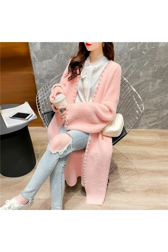 Pearl-Luxe Knit Cardigan (FreeSize, Pink)