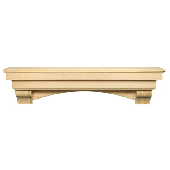Pearl Mantels Auburn Versatile Premium Wood Mantel Shelf, Unfinished, Paint and Stain Grade, 72"L & 10"D, Hang Alone, with Corbels or with Corbels and Arch (Included)