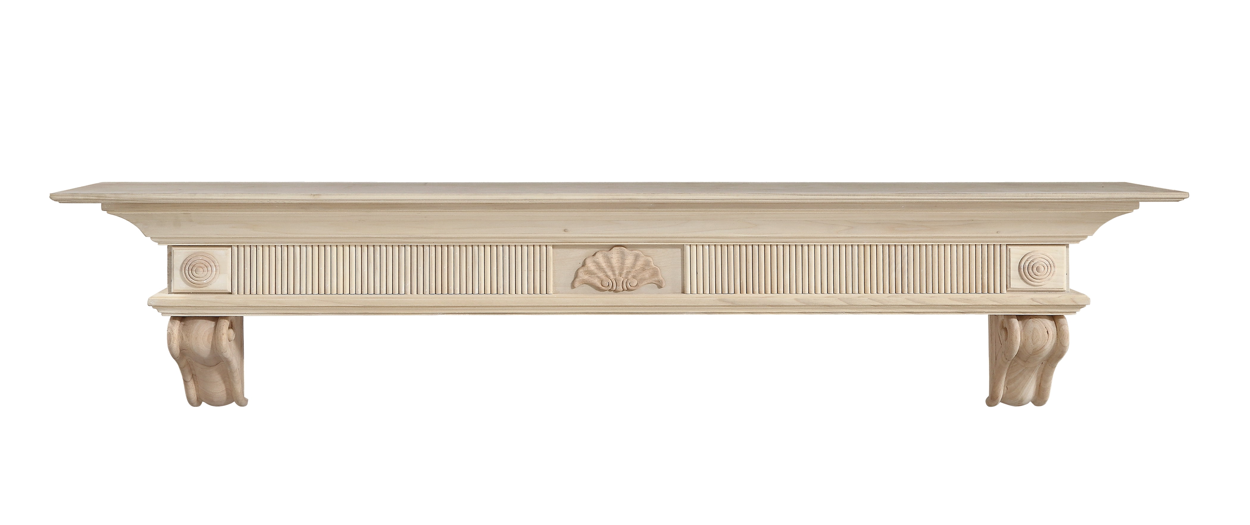 Pearl Mantels Devonshire Traditional Premium Wood Mantel Shelf, Unfinished, Paint And Stain Grade, 60"L & 9"D, Versatile Hanging Choices, With Or Without Corbels (Included)