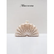 Pearl Marble Fan-Shaped Shell Evening Bag, New Gentle French Style Wedding Bride Party Gala Bag, Unusual Acrylic Handbag With Chain Shoulder Strap For Women