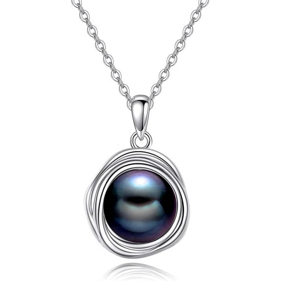Pearl Moonstone Opal Black Pearl Necklaces for Women 925 Sterling Silver Single Pearl Necklace 8mm Pearl Gemstone Jewelry for Mom Wife
