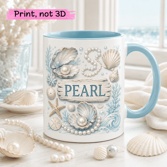 Pearl Mug 3D Effect Ocean Gift with Seashell Coastal Coffee Cup Design