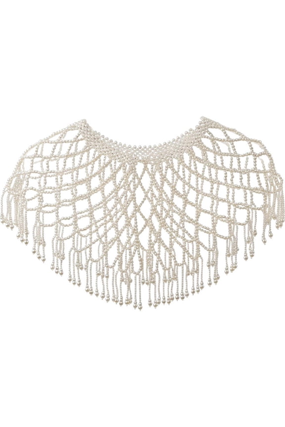 Pearl Multi-Layer Shawl, Lace Crochet Formal Wrap, One Size