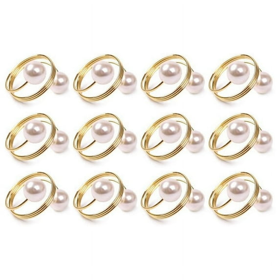 Pearl Napkin Rings Set Of 12, Gold Napkin Rings Holder Pearl Napkin Holder Easter Serviette Ring Buckle,Family Gathering