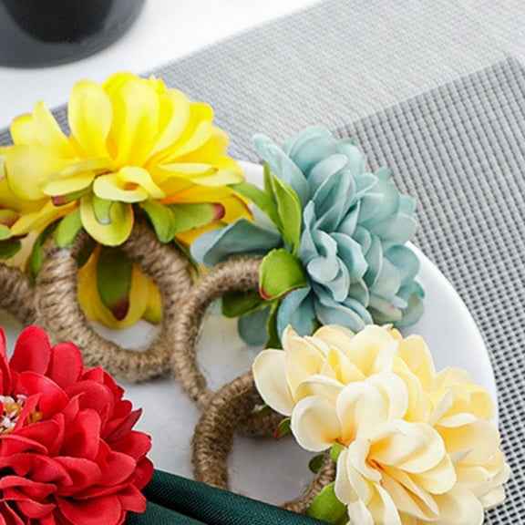 Pearl Napkin Rings , Rustic Rose Napkin Rings Flower Dinner Napkin Holder for Table Decoration Champagne